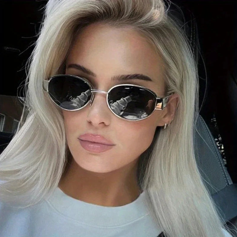 Oval Sunglasses for Women Men Trendy Metal