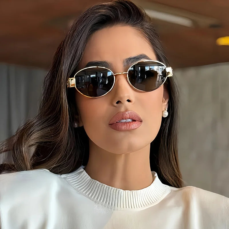 Oval Sunglasses for Women Men Trendy Metal