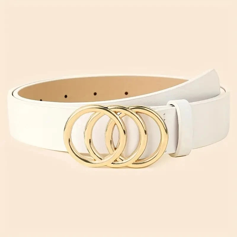 Golden Triple Ring Buckle Belts Simple Solid Color